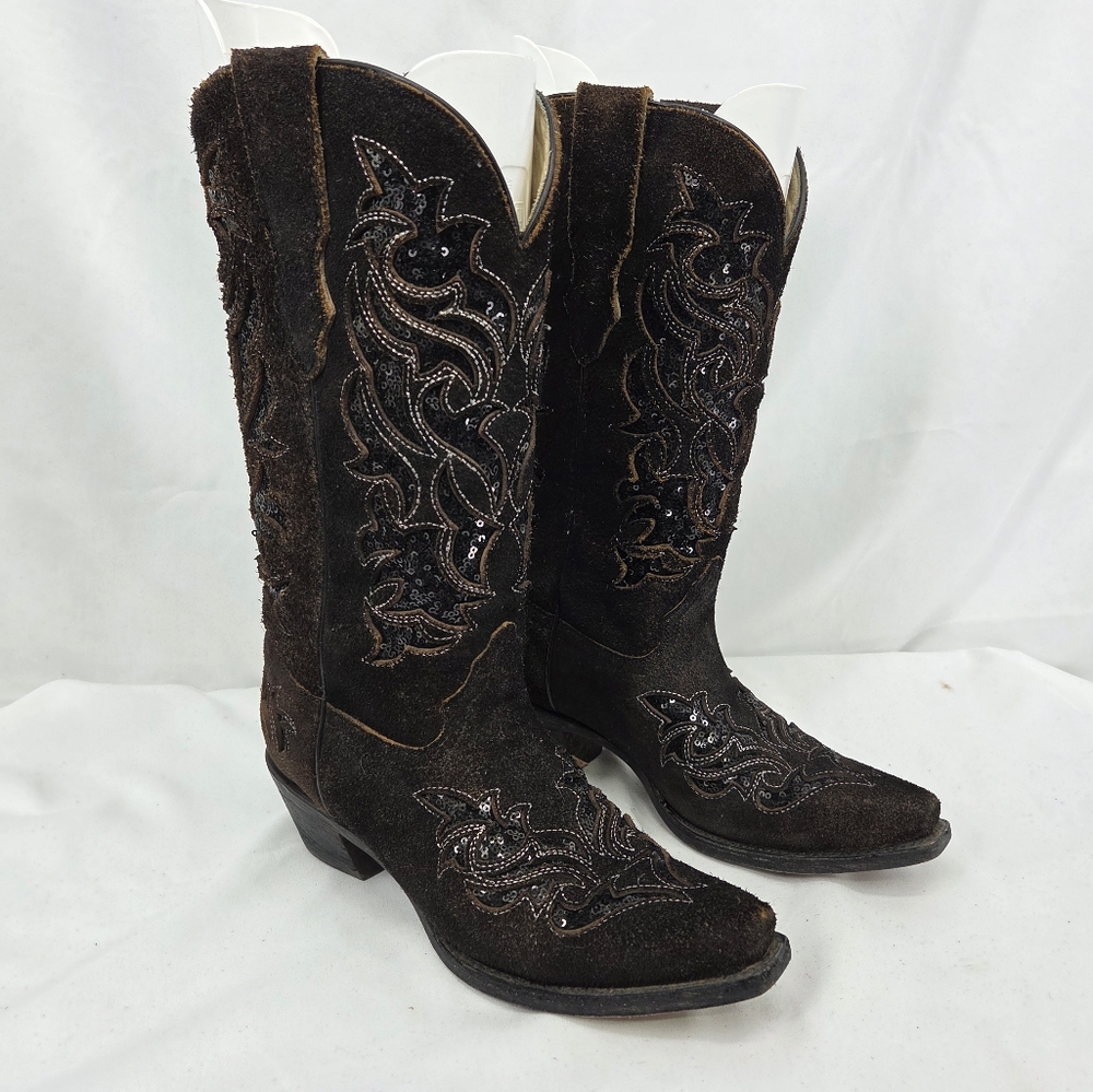 Corral Western Boots Women's Sequins Snip toe Pull on Brown R1152 6.5